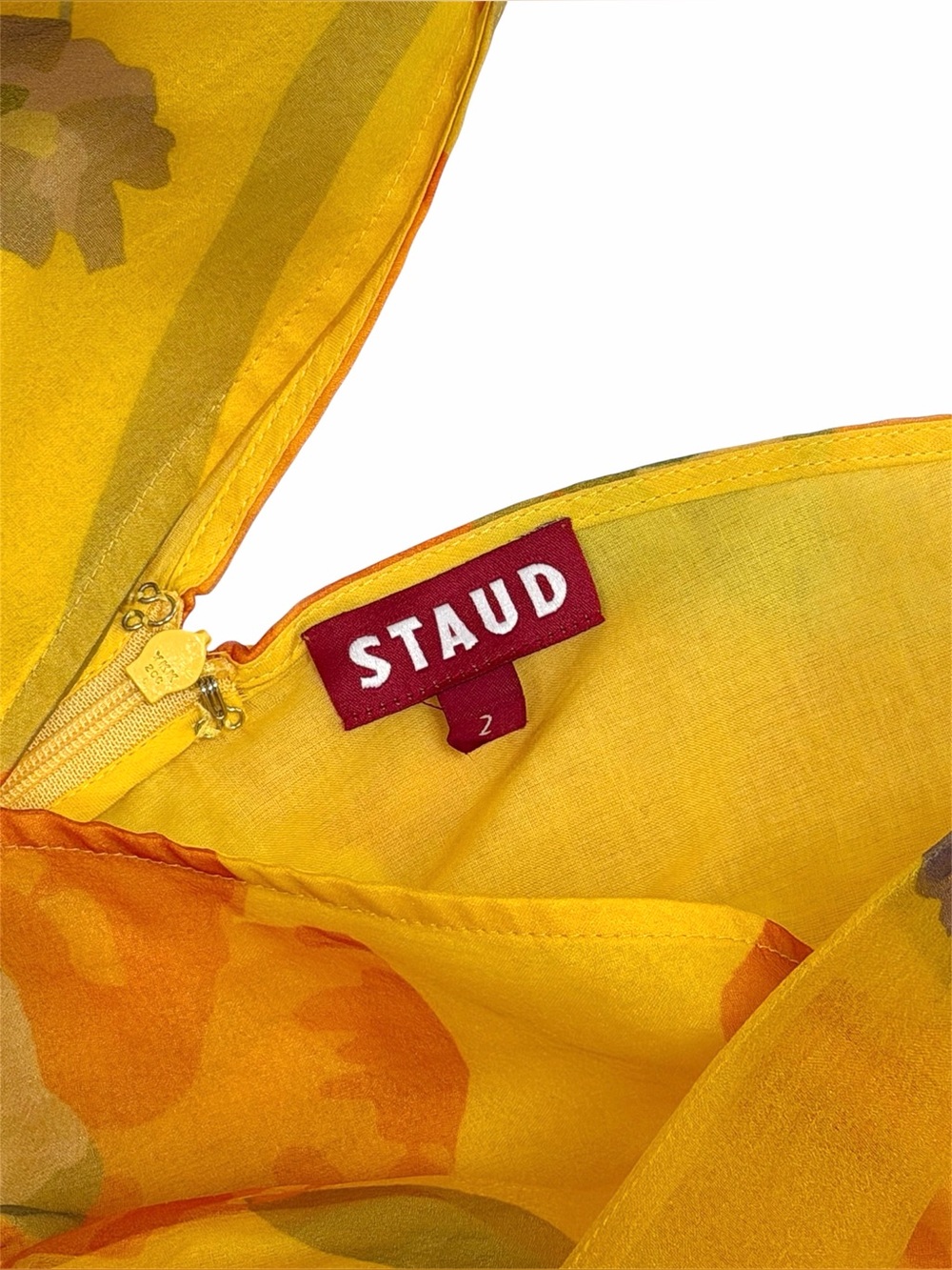 STAUD Dandelion Dress in California Poppy Goldie Yellow Orange Organza - Picture 3 of 7